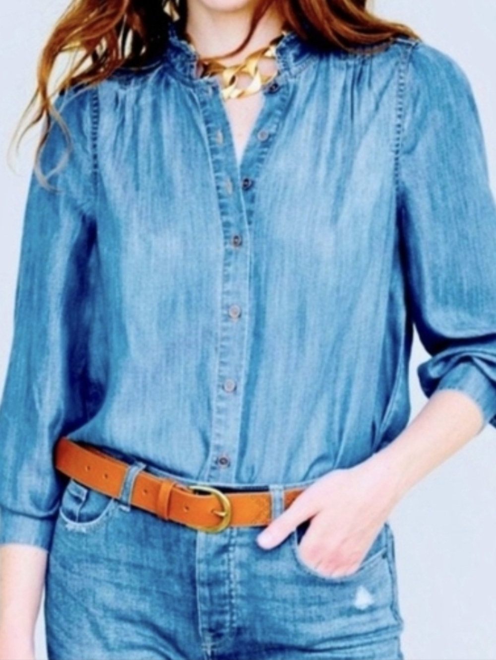 Women's Blue Button Down Denim Shirt